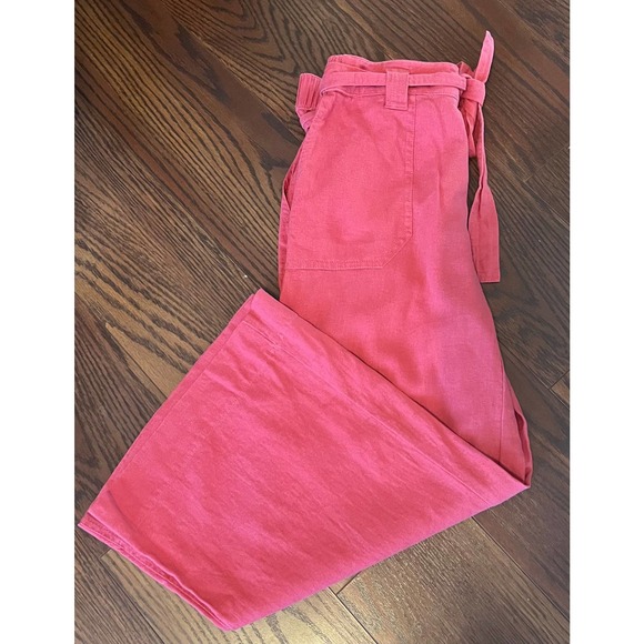 Sound Style Heathered Red Paper bag Wide Leg Capri Pants Tie Waist SZ S NEW - Picture 5 of 8